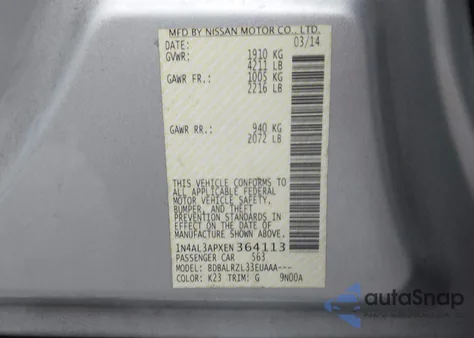 2014 Nissan Altima 2.5 S from USA, damaged, VIN 1N4AL3APXEN364113